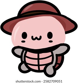 Funny Turtle wearing a hat cartoon drawing 