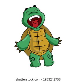 Funny turtle yawns .Children's vector design on a white isolated background for banners and postcards.