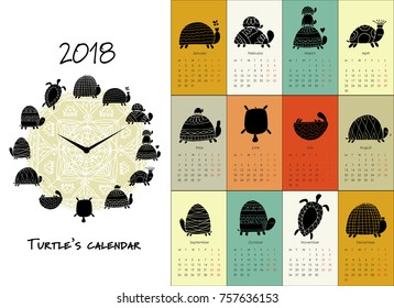 Funny turtles, calendar 2018 design