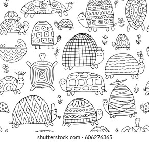 Funny turtles collection, seamless pattern for your design