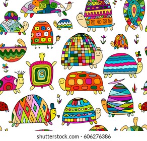 Funny turtles collection, seamless pattern for your design
