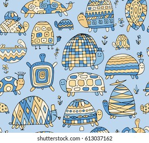 Funny turtles collection, seamless pattern for your design