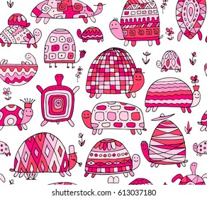 Funny turtles collection, seamless pattern for your design