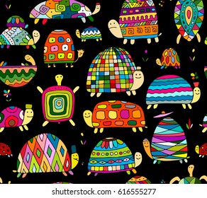 Funny turtles collection, seamless pattern for your design. Vector illustration