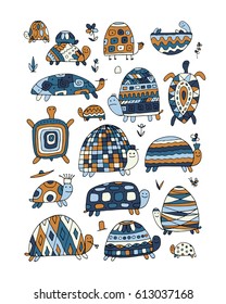 Funny turtles collection, sketch for your design