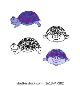 
Funny turtles isolated on white background. Freehand sketch for adult anti stress coloring page with doodle elements. For children's books, t-shirts, design of children's rooms and other designs.