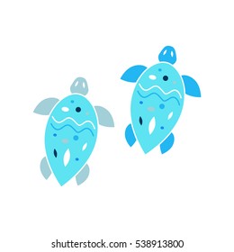 Funny turtles pattern. Vector blue grey and white abstract sea illustration