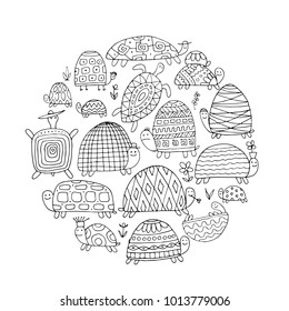 Funny turtles set, sketch for your design