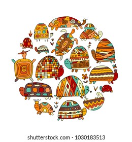 Funny turtles set, sketch for your design