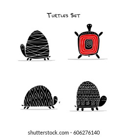 Funny turtles set, sketch for your design