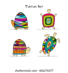 Funny turtles set, sketch for your design