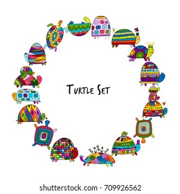 Funny turtles set, sketch for your design
