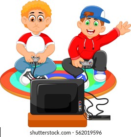 cartoon boy playing video games