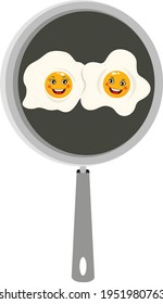 Divertidos dos huevos fritos en skillet
