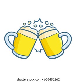 Funny two glass of beer get toast for celebrating - vector.