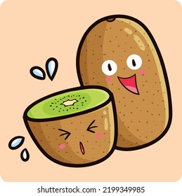 Funny two kiwis cartoon character with different expression