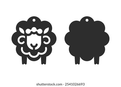 Funny two layered design for earring, pendant or keychain with sheep shape. Jewelry silhouette laser cut template. Cnc cutting with metal, wood or leather. Vector illustration file