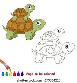 Funny Two Turtles to be colored, the coloring book for preschool kids with easy educational gaming level.