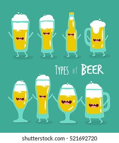 Funny types of beer. Vector illustrations. Beer stickers. Use for card, poster, banner, web design and print on t-shirt. Easy to edit.