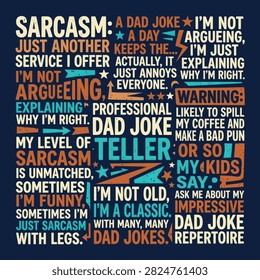 Funny typography poster featuring sarcastic dad jokes and witty quotes