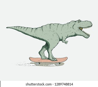 Funny tyrannosaur rides on skateboard.Old school prints design for t-shirts