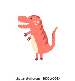 Funny tyrannosaurus rex in childish style isolated element. Cute dinosaur t rex for kids design. Green dino clipart. Vector illustration 