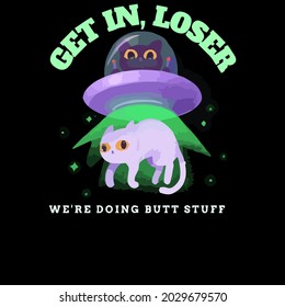 funny ufo cat alien abduction were doing butt  design vector illustration for use in design and print wall art poster canvas