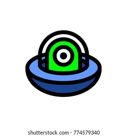 Funny Ufo green alien with one eye, outline color icon, cartoon style vector illustration isolated on white background