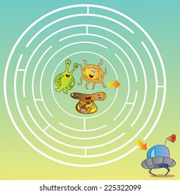 Funny UFO monster maze for kids - vector illustration