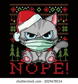 funny ugly christmas sweater cat nope x mas party wo loose fit t design vector illustration for use in design and print wall art poster canvas