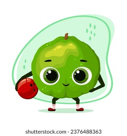 Funny ugly fruit with a bowling ball. Cartoon style.
