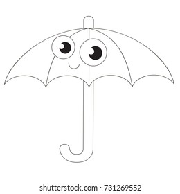 Funny Umbrella cartoon. Outlined illustration with thin line black stroke