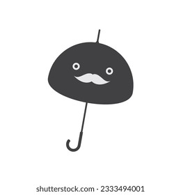 Funny Umbrella Emoji with Mustache on White Background - Creative Concept of Idea - Vetor Illustration