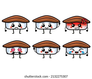 Funny unagi eel sushi personajes con cara linda