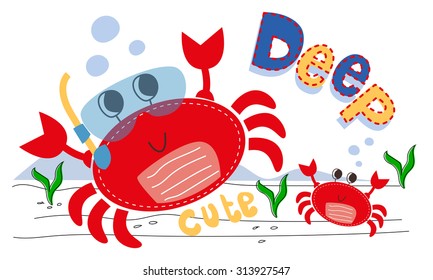 Funny underwater cartoon crabs vector.