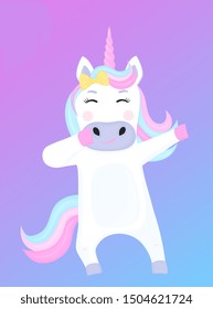 Funny unicorn dabbing cartoon character. Vector illustration