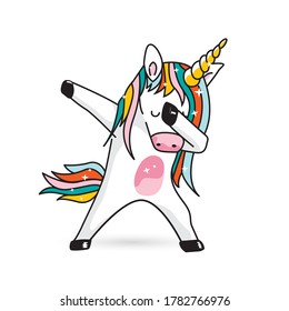 Funny unicorn doing the dab dance move, pastel colors vector design svg