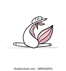 Funny Unicorn doing yoga, sketch for your design. Vector illustration