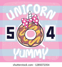 Funny unicorn donut on striped background illustration vector, for fashion t-shirt.