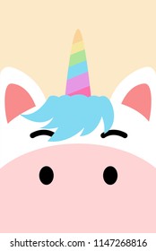Funny unicorn face flat design, vector illustration
