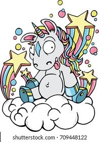 FUNNY UNICORN Fun and derpy unicorn sitting on a cloud.
