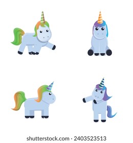 Funny unicorn icons set cartoon vector. Cute small unicorn. Cartoon character