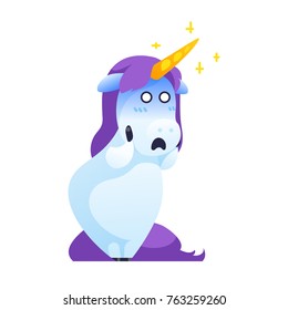 Funny unicorn isolated on white background. Fear unicorn in cartoon style. Vector illustration.