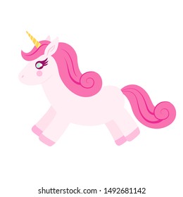 Funny Unicorn on a White Background. Vector Illustration with Fantasy Ponny for Use in Design and Postcards.