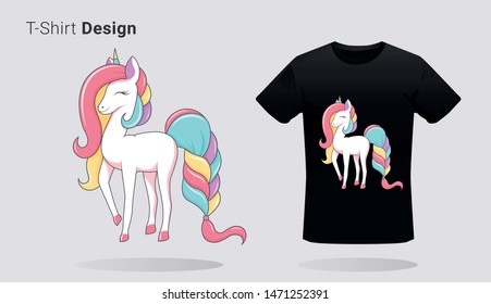 Funny unicorn. Print on T-shirts, sweatshirts, cases for mobile phones, souvenirs. Vector illustration