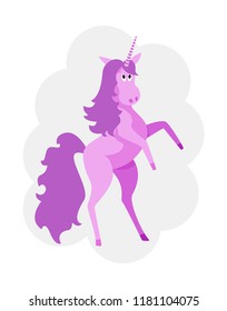 The funny unicorn stands on its hind legs. Cartoon style.