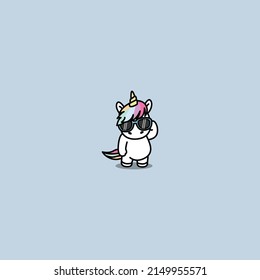 Funny unicorn with sunglasses cartoon, vector illustration