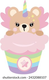 Divertido oso de peluche unicornio en helado