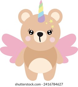 Oso de teddy de unicornio divertido aislado

