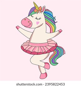 Funny unicorn vector illustration  dancing ballet in pastel color,The horse in fairytale svg